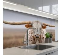 KitchenYeah© Credence Cuisine Sur Mesure 60x100 cm Plaque Adhesive Murale Panneau Decoratif Interieur Peel And Stick Mural Protection Mur Longhorn - Champ d'herbe - Animal