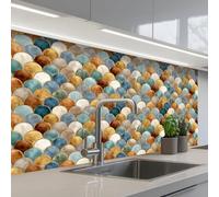 KitchenYeah© Credence Cuisine Sur Mesure 60x100 cm Plaque Adhesive Murale Panneau Decoratif Interieur Peel And Stick Mural Protection Mur Forme en écailles - Tons de terre - Métallique - Brillant