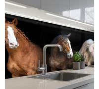KitchenYeah© Credence Cuisine Sur Mesure 60x150 cm Plaque Adhesive Murale Panneau Decoratif Interieur Peel And Stick Mural Protection Mur Cheval - Animaux - Noir