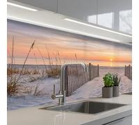 KitchenYeah© Credence Cuisine Sur Mesure 60x150 cm Plaque Adhesive Murale Panneau Decoratif Interieur Peel And Stick Mural Protection Mur Coucher de soleil - Plage - Sable