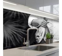 KitchenYeah© Credence Cuisine Sur Mesure 60x150 cm Plaque Adhesive Murale Panneau Decoratif Interieur Peel And Stick Mural Protection Mur Pêche - Chef - Noir - Blanc