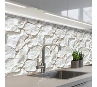 KitchenYeah© Credence Cuisine Sur Mesure 60x200 cm Plaque Adhesive Murale Panneau Decoratif Interieur Peel And Stick Mural Protection Mur Structure - Rock - Blanc