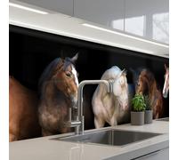 KitchenYeah© Credence Cuisine Sur Mesure 60x200 cm Plaque Adhesive Murale Panneau Decoratif Interieur Peel And Stick Mural Protection Mur Cheval - Animaux - Noir