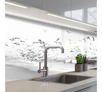 KitchenYeah© Credence Cuisine Sur Mesure 60x200 cm Plaque Adhesive Murale Panneau Decoratif Interieur Peel And Stick Mural Protection Mur Plage - Mer - Vagues - Oiseaux - Nature