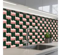 KitchenYeah© Credence Cuisine Sur Mesure 60x200 cm Plaque Adhesive Murale Panneau Decoratif Interieur Peel And Stick Mural Protection Mur Motif tressé - Vert - Rose - Géométrique