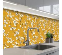 KitchenYeah© Credence Cuisine Sur Mesure 60x250 cm Plaque Adhesive Murale Panneau Decoratif Interieur Peel And Stick Mural Protection Mur Branche fleurie - Aquarelle - Jaune