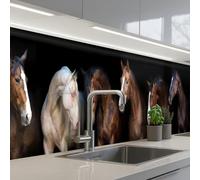 KitchenYeah© Credence Cuisine Sur Mesure 60x350 cm Plaque Adhesive Murale Panneau Decoratif Interieur Peel And Stick Mural Protection Mur Cheval - Animaux - Noir