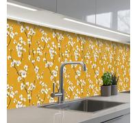 KitchenYeah© Credence Cuisine Sur Mesure 60x350 cm Plaque Adhesive Murale Panneau Decoratif Interieur Peel And Stick Mural Protection Mur Branche fleurie - Aquarelle - Jaune
