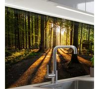 KitchenYeah© Credence Cuisine Sur Mesure 60x80 cm Plaque Adhesive Murale Panneau Decoratif Interieur Peel And Stick Mural Protection Mur Soleil - Arbres - Forêt - Paysage - Nature