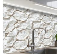 KitchenYeah© Credence Cuisine Sur Mesure 60x80 cm Plaque Adhesive Murale Panneau Decoratif Interieur Peel And Stick Mural Protection Mur Structure - Rock - Blanc