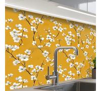 KitchenYeah© Credence Cuisine Sur Mesure 60x80 cm Plaque Adhesive Murale Panneau Decoratif Interieur Peel And Stick Mural Protection Mur Branche fleurie - Aquarelle - Jaune
