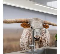 KitchenYeah© Credence Cuisine Sur Mesure 60x80 cm Plaque Adhesive Murale Panneau Decoratif Interieur Peel And Stick Mural Protection Mur Longhorn - Champ d'herbe - Animal