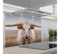 KitchenYeah© Credence Cuisine Sur Mesure 60x90 cm Plaque Adhesive Murale Panneau Decoratif Interieur Peel And Stick Mural Protection Mur Longhorn - Champ d'herbe - Animal