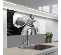 KitchenYeah© Credence Cuisine Sur Mesure 80x100 cm Plaque Adhesive Murale Panneau Decoratif Interieur Peel And Stick Mural Protection Mur Pêche - Chef - Noir - Blanc