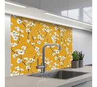 KitchenYeah© Credence Cuisine Sur Mesure 80x100 cm Plaque Adhesive Murale Panneau Decoratif Interieur Peel And Stick Mural Protection Mur Branche fleurie - Aquarelle - Jaune