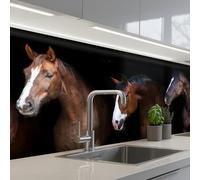 KitchenYeah© Credence Cuisine Sur Mesure 80x150 cm Plaque Adhesive Murale Panneau Decoratif Interieur Peel And Stick Mural Protection Mur Cheval - Animaux - Noir