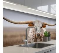 KitchenYeah© Credence Cuisine Sur Mesure 80x200 cm Plaque Adhesive Murale Panneau Decoratif Interieur Peel And Stick Mural Protection Mur Longhorn - Champ d'herbe - Animal