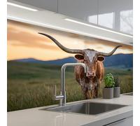 KitchenYeah© Credence Cuisine Sur Mesure 80x200 cm Plaque Adhesive Murale Panneau Decoratif Interieur Peel And Stick Mural Protection Mur Longhorn - Paysage - Coucher de soleil