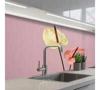KitchenYeah© Credence Cuisine Sur Mesure 80x200 cm Plaque Adhesive Murale Panneau Decoratif Interieur Peel And Stick Mural Protection Mur Fleurs - Anthuriums - Jaune - Rose