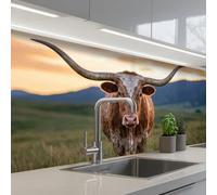 KitchenYeah© Credence Cuisine Sur Mesure 80x250 cm Plaque Adhesive Murale Panneau Decoratif Interieur Peel And Stick Mural Protection Mur Longhorn - Paysage - Coucher de soleil