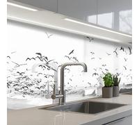 KitchenYeah© Credence Cuisine Sur Mesure 80x300 cm Plaque Adhesive Murale Panneau Decoratif Interieur Peel And Stick Mural Protection Mur Plage - Mer - Vagues - Oiseaux - Nature