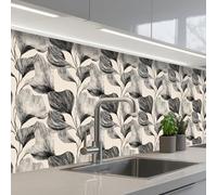 KitchenYeah© Credence Cuisine Sur Mesure 80x300 cm Plaque Adhesive Murale Panneau Decoratif Interieur Peel And Stick Mural Protection Mur Botanique - Feuilles - Noir