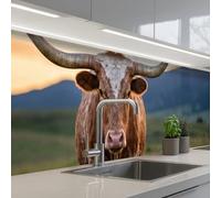 KitchenYeah© Credence Cuisine Sur Mesure 80x400 cm Plaque Adhesive Murale Panneau Decoratif Interieur Peel And Stick Mural Protection Mur Longhorn - Paysage - Coucher de soleil