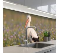 KitchenYeah© Credence Cuisine Sur Mesure 80x400 cm Plaque Adhesive Murale Panneau Decoratif Interieur Peel And Stick Mural Protection Mur Aigle royal - Fleurs - Prairie - Coloré