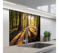 KitchenYeah© Credence Cuisine Sur Mesure 80x80 cm Plaque Adhesive Murale Panneau Decoratif Interieur Peel And Stick Mural Protection Mur Soleil - Arbres - Forêt - Paysage - Nature