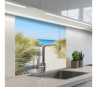KitchenYeah© Credence Cuisine Sur Mesure 80x80 cm Plaque Adhesive Murale Panneau Decoratif Interieur Peel And Stick Mural Protection Mur Plage - Sentier - Été - Mer des Wadden