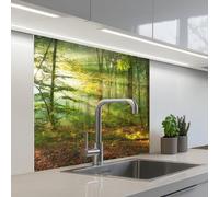 KitchenYeah© Credence Cuisine Sur Mesure 80x80 cm Plaque Adhesive Murale Panneau Decoratif Interieur Peel And Stick Mural Protection Mur Soleil - Forêt - Arbres - Nature - Automne
