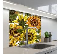 KitchenYeah© Credence Cuisine Sur Mesure 80x80 cm Plaque Adhesive Murale Panneau Decoratif Interieur Peel And Stick Mural Protection Mur Tournesol - Vintage - Design