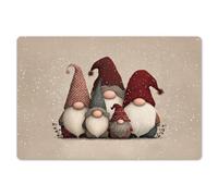 KitchenYeah© Dessous de Plat Set 6 Table Plastique Rigide Vinyl | 45x30 cm - Antidérapant Original Coloré Plates Cadeau Gnomes - Neige - Chapeaux pointus