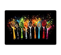 KitchenYeah© Dessous de Plat Set de 6 45x30 cm Set de Table Plastique Rigide Vinyl Antidérapant Original Coloré Plates Cuillères - Epices - Moderne - Graffiti - Peinture - Coloré