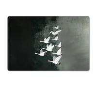 KitchenYeah© Dessous de Plat Set de 6 45x30 cm Set de Table Plastique Rigide Vinyl Antidérapant Original Coloré Plates Oiseau - Japandi - Vert