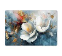 KitchenYeah© Dessous de Plat Set de 6 45x30 cm Set de Table Plastique Rigide Vinyl Antidérapant Original Coloré Plates Fleurs - Blanc - Or - Art - Abstrait