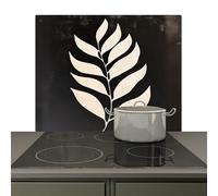KitchenYeah© Fond de Hotte 65x52 cm Crédence Cuisine Décoration Murale de Cuisson Anti Projection, Plaque Induction Portable Feuille - Blanc - Sobre