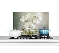 KitchenYeah© Plaque Anti Projection Cuisine 60x40 cm Aluminium Décoration Couvercle Anti Éclaboussure Crédence Cuisine Fleurs - Nature Morte - Coquelicot - Blanc - Botanique