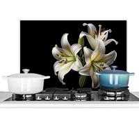 KitchenYeah© Plaque Anti Projection Cuisine 60x40 cm Aluminium Décoration Couvercle Anti Éclaboussure Crédence Cuisine Lys - Fleurs - Blanc - Nature - Botanique