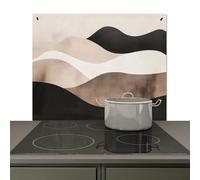 KitchenYeah© Plaque Anti Projection Cuisine Décoration Couvercle | 60x52 cm - Éclaboussure Crédence, Protection Induction Abstrait - Panorama - Ondes - Crème