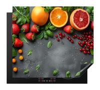 KitchenYeah© Protection Plaque Cuisson Deco Cuisine Cache Induction 59x51 cm Protege Pour Cuisiniere Protection Indispensable Fruits - Béton - Orange - Fraise