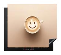 KitchenYeah© Protection Plaque Cuisson Deco Cuisine Cache Induction 59x52 cm Protège Pour Cuisiniere Protection Café - Mousse de Lait - Sourire - Beige