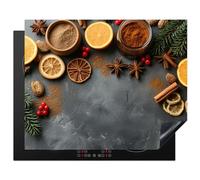 KitchenYeah© Protection Plaque Cuisson Deco Cuisine Cache Induction 65x52 cm Protege Pour Cuisiniere Protection Fruits - Épices - Béton - Orange