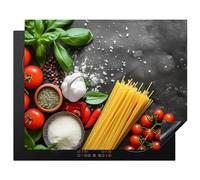 KitchenYeah© Protection Plaque Cuisson Deco Cuisine Cache Induction 65x52 cm Protege Pour Cuisiniere Protection Ustensiles Légumes - Tomates - Spaghetti - Béton - Herbes