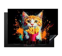 KitchenYeah© Protection Plaque Cuisson Deco Cuisine Cache Induction 75x52 cm Protège Pour Cuisiniere Protection Chat - Nourriture - Chips - Graffiti - Abstrait