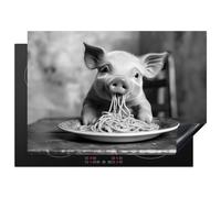 KitchenYeah© Protection Plaque Cuisson Deco Cuisine Cache Induction 75x52 cm Protège Pour Cuisiniere Protection Cochon - Spaghetti - Noir et Blanc - Animal