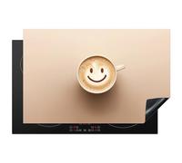 KitchenYeah© Protection Plaque Cuisson Deco Cuisine Cache Induction 80x52 cm Protège Pour Cuisiniere Protection Café - Mousse de Lait - Sourire - Beige