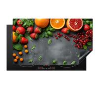 KitchenYeah© Protection Plaque Cuisson Deco Cuisine Cache Induction 89x51 cm Protege Pour Cuisiniere Protection Indispensable Fruits - Béton - Orange - Fraise