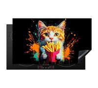 KitchenYeah© Protection Plaque Cuisson Deco Cuisine Cache Induction 91x52 cm Protège Pour Cuisiniere Protection Chat - Nourriture - Chips - Graffiti - Abstrait