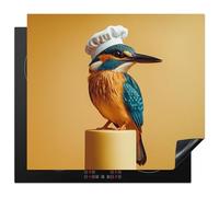 KitchenYeah© Protection Plaque Cuisson Deco Cuisine Cache Induction Protège | 59x52 cm - Pour Cuisiniere Protection Martin-Pêcheur - Pilier - Toque de Chef - Oiseau